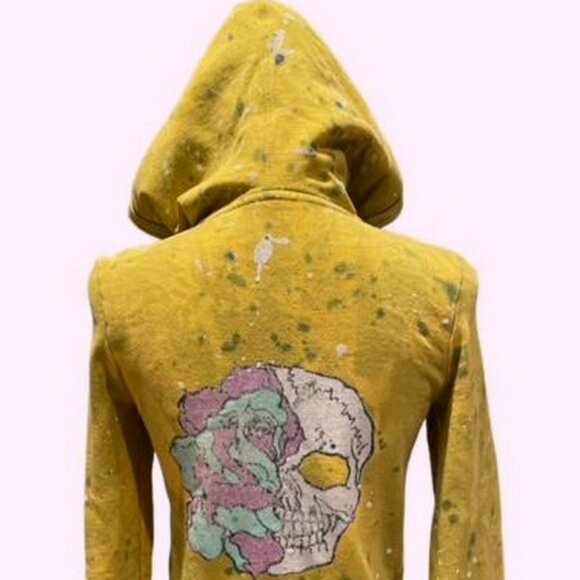 Grail Dark Yellow Splatter Paint Skull Hoodie - Picture 1 of 5